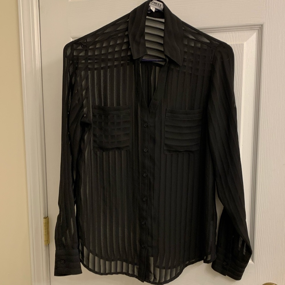 Express Black sheer stripe portofino shirt
